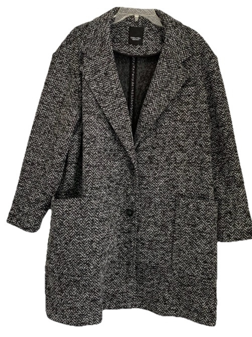 Simply Vera Vera Wang Tweed Coat Herringbone Mid-Length Sz 2XL Black White